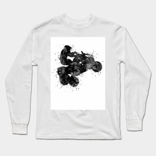 Four Wheeler Riding Boy Black and White Silhouette Long Sleeve T-Shirt